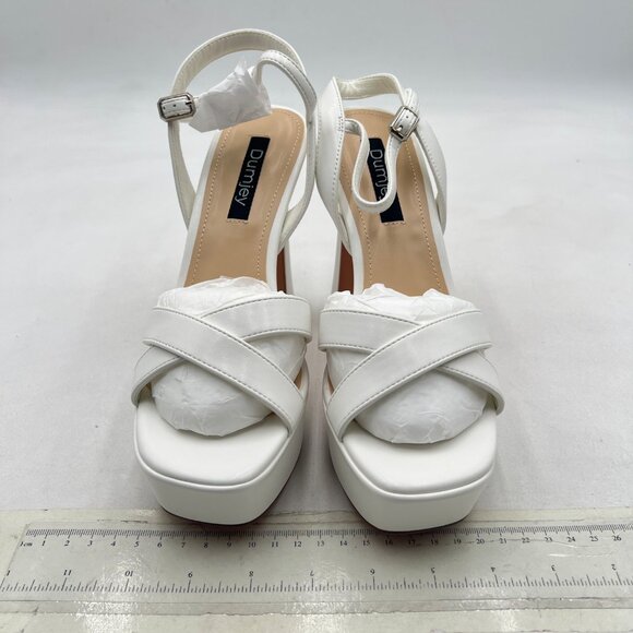 White Open Toe Strappy Platform Sandals Slingback High Chunky Heel Party Shoes - Picture 2 of 7